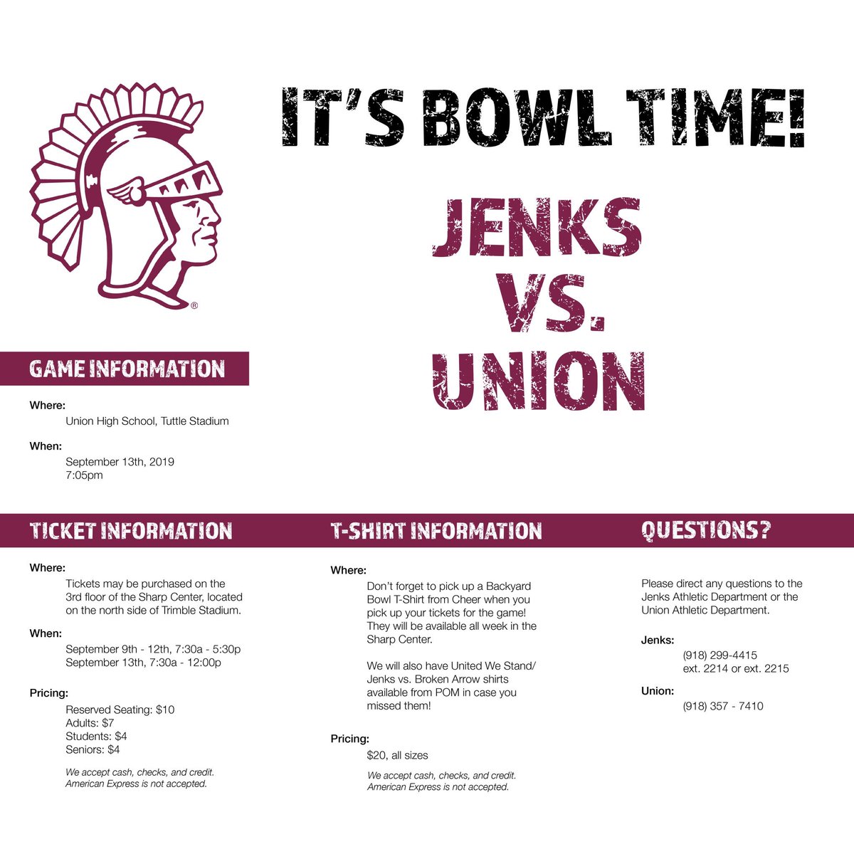 Tix on sale now! Let’s Go Jenks! #beatunion #backyardbowl #jenksfootball #jenkslife