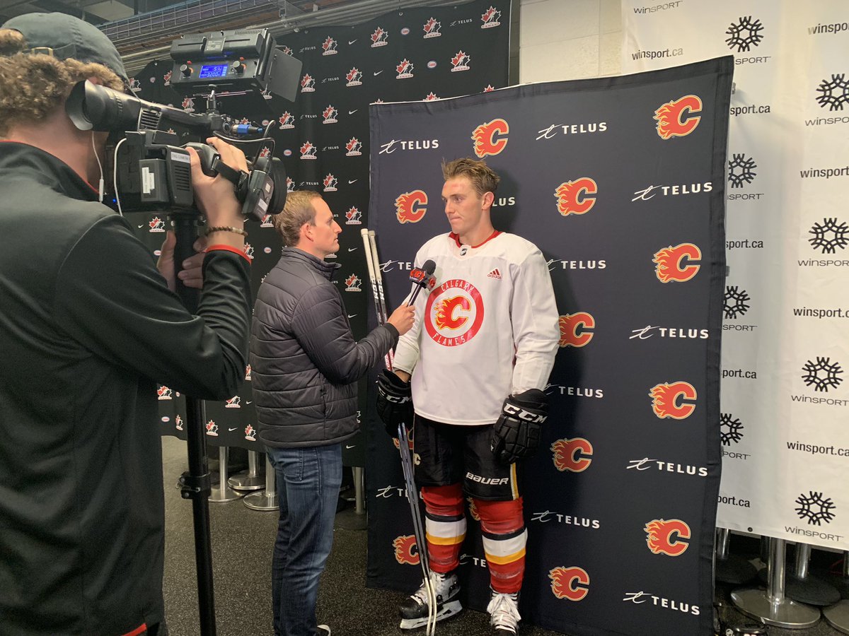 AHLWranglers's tweet photo. Media time ahead of tomorrow’s second rookie game. 🎥 content coming on Flames TV this afternoon https://t.co/70oGmEP0d3