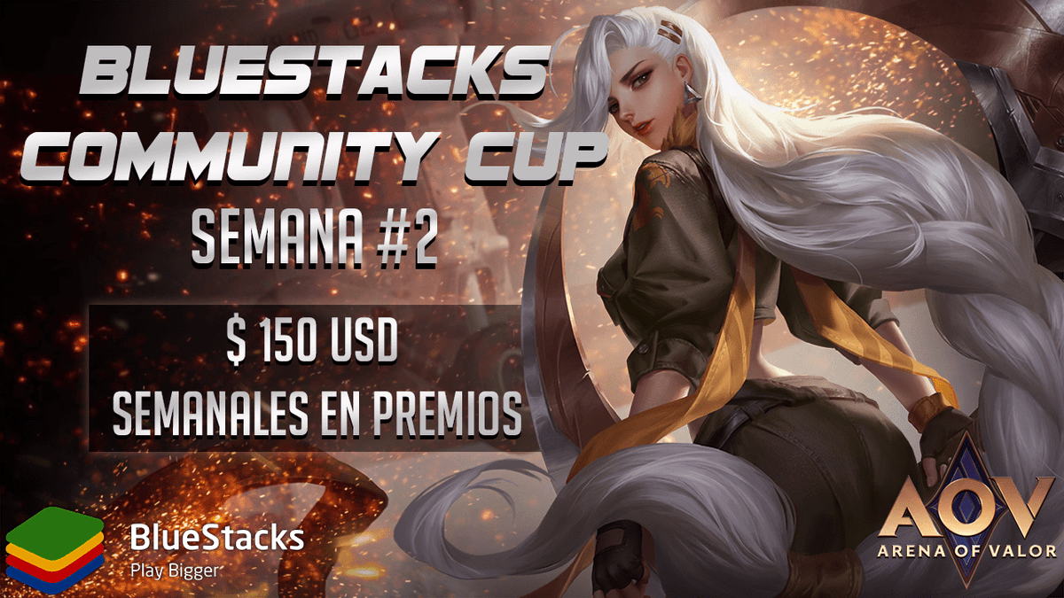 Participa en la segunda semana de #BlueStacksCommunityCup para #Arenaofvalor registro abierto hasta el dia martes 10 de septiembre a las 8:00 pm hora 🇦🇷, sera para los servidores NA y Latam, si quieres saber los requisitos para participar solo debes contactarme por DM.
