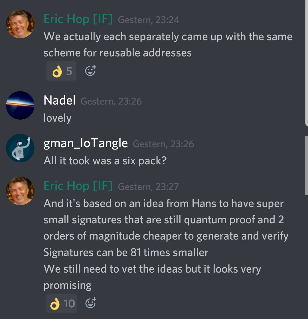Vrom14286662's tweet photo. Reusable addresses and more... Check #IOTA discord #tanglemath! https://t.co/gyezylwDlm