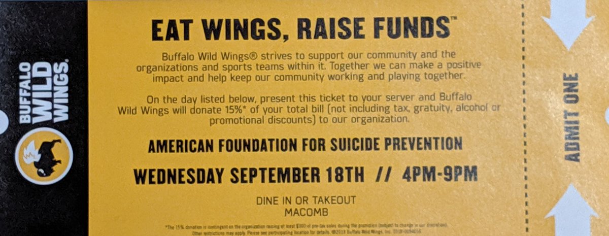 SigmaPi_WIU's tweet image. Come support the American Foundation For Suicide Prevention at Buffalo wild wings Wednesday September 18th 4pm-9pm!