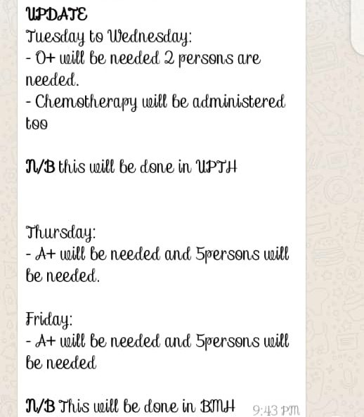 Dabota_fubara's tweet photo. A+ Volunteer blood donor needed urgently for a patient with acute leukaemia.

Donate blood and save life
Donate blood and be the hero of our time

#SCAFBloodDrive2019 https://t.co/Wp0QIFF8Kl
