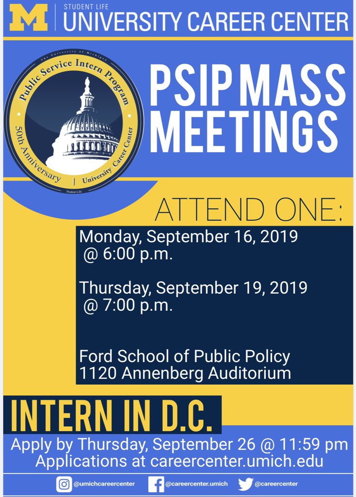 psip_umich's tweet photo. PSIP mass meetings are NEXT WEEK! Alumni, please share with anyone you think might be interested in applying. Link is in bio. Go Blue! https://t.co/bqlKB3mUmQ
