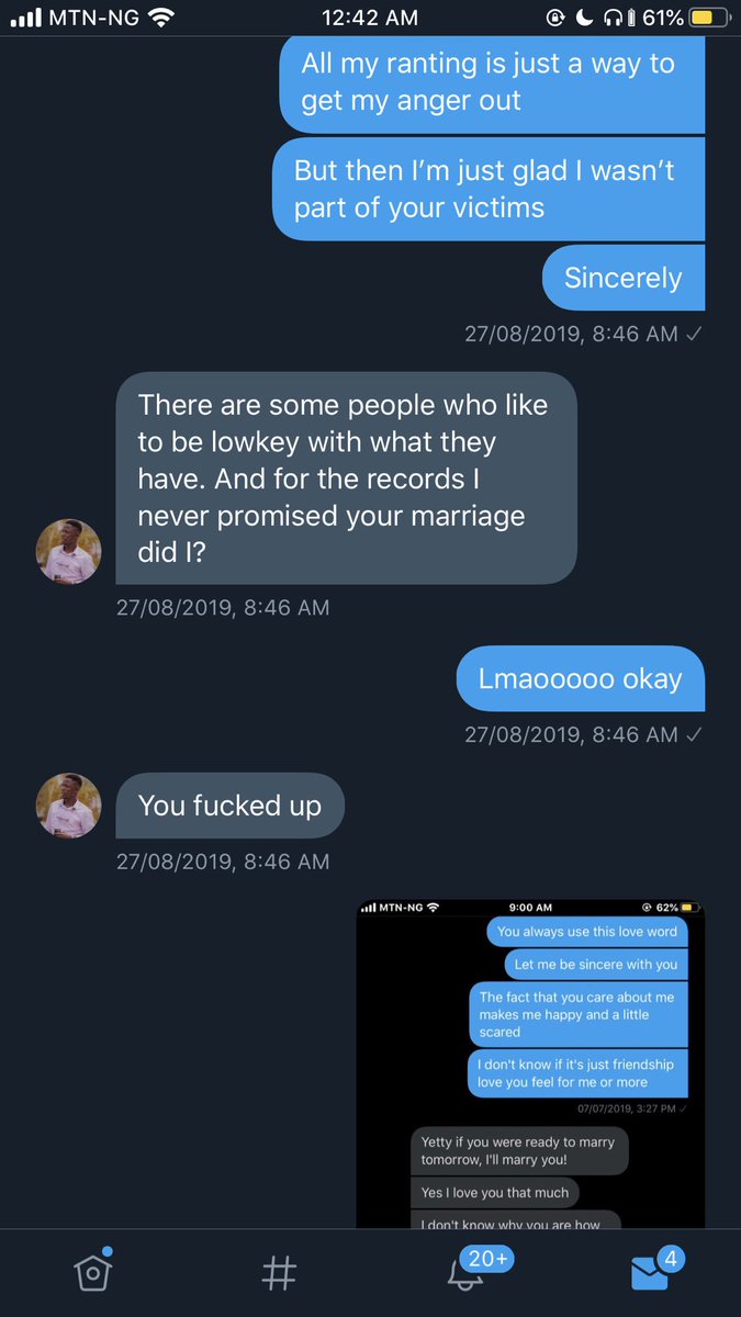 An arrogant person. No remorse at all. Anyways. I still have screenshots of him messing up in other girls dms. This is far down over.