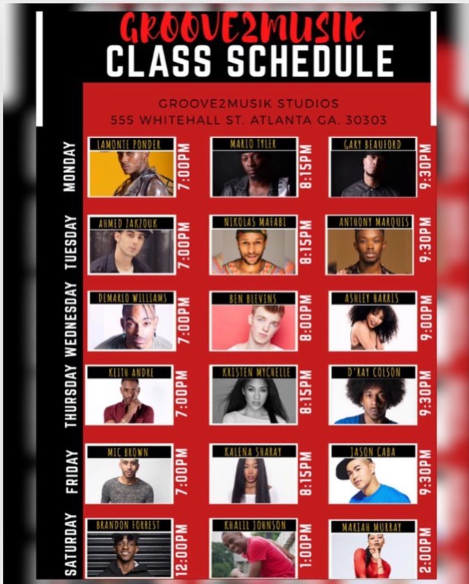 Groove2Musik's tweet photo. Check out our weekly class schedule!!! 😁😁😁 Come get into the GROOOOOOVE‼️.... #Groove2Musikstudios #Dance #industry #atl #atlanta https://t.co/PubMx2iaG7