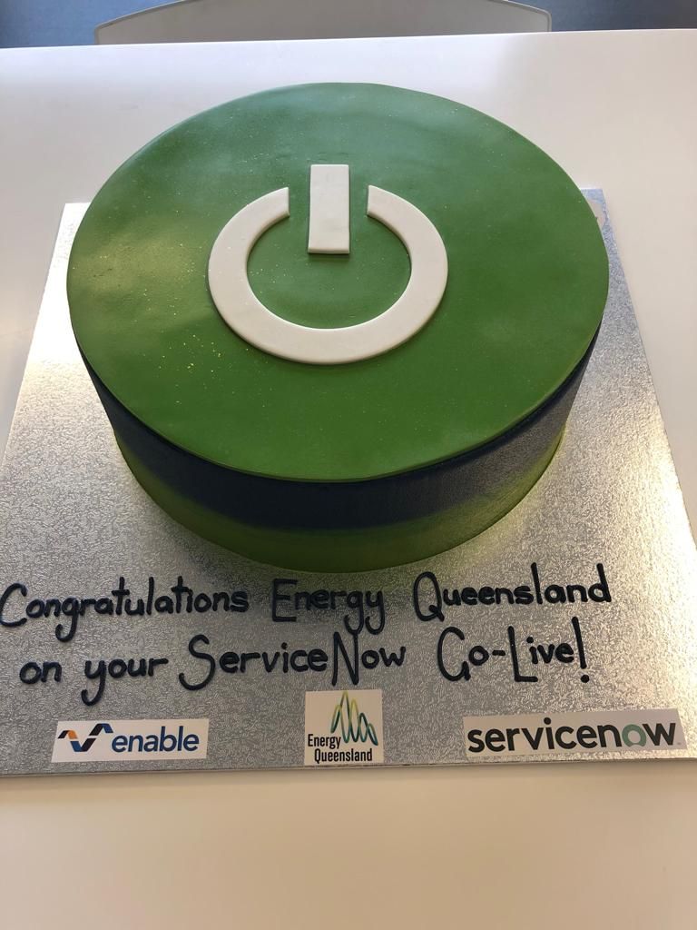enablePS's tweet photo. We love seeing our logo on another Go Live Cake celebration.
This time we are celebrating with the team at Energy Queensland with Resource Management project. 
 Enablers Pictured here include Dean Penfold, Jorge Castillo and Subhash Uniyal.
#servicenow #enable #projectgolive https://t.co/dbNi9MIFud