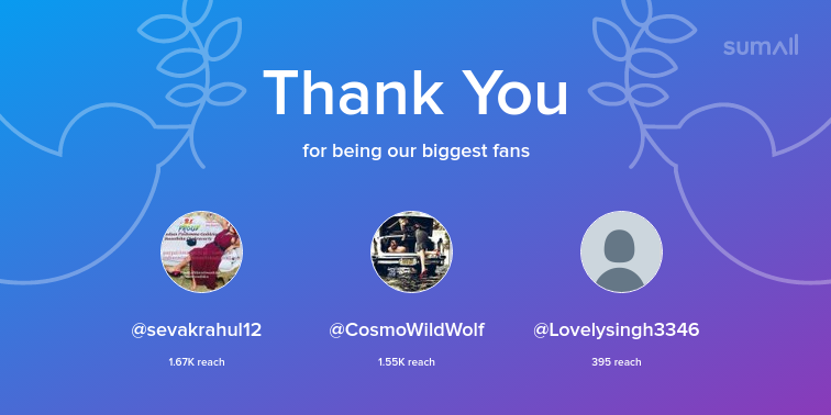 Our biggest fans this week: sevakrahul12, CosmoWildWolf, Lovelysingh3346. Thank you! via sumall.com/thankyou?utm_s…