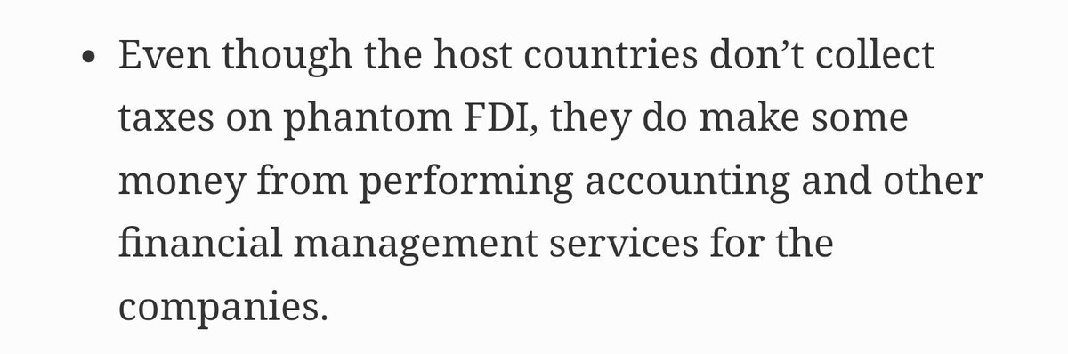 10 pays dont le luxembourg reçoivent 85% de ces investissements directs fantômes (disparaissant dans des sociétés écrans) Les pays hôtes de ces investissements directs fantômes s'enrichissent par les commissions prélevées sur ce " service "