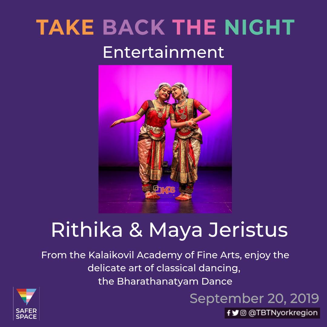 TBTNyorkregion's tweet photo. At #TBTNyr, we will be showcasing some local awesome talent. Rithi &amp; Maya have shared more than 85 Bharathanatyam performances, and will be sure to take you on a journey &amp; transport you to a different world #classicaldancing #bharathanatyam #JoinTheFight #TakeBackTheNight https://t.co/19EPIUKpYY