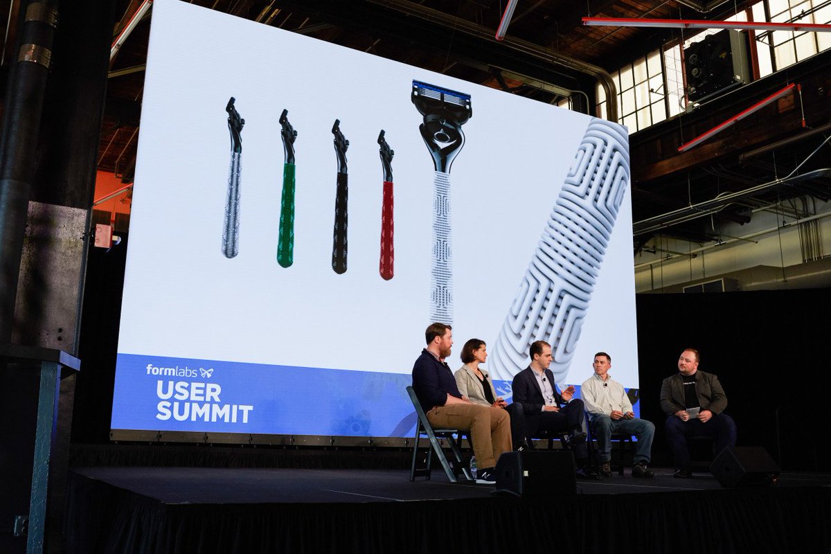 formlabs's tweet photo. At #FUS19, Formlabs Chief Product Officer Dávid Lakatos (@dogichow) moderated a panel on disrupting markets with end-use #3Dprinting featuring @NewBalance and @Gillette. Watch the full talk at https://t.co/2ggB0Gix9p and get #FUS19 Europe tickets at https://t.co/G2bPw5n5eM https://t.co/Achsejb7a7