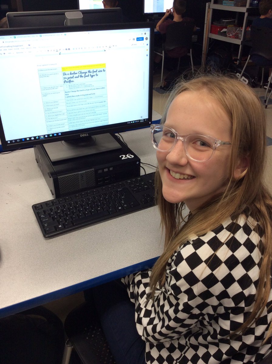jmnungesser's tweet photo. 7th grade keyboarding students learning about formatting in Google Docs while I get to learn about all them! #BirdvilleLearns @SMSRaiderNation #TSDE https://t.co/W9t56AM9op