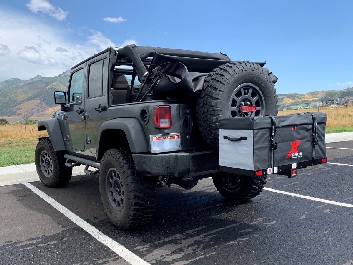 xrackus's tweet photo. "Have Jeep will travel" Now just with lots more cargo.
.
.
#xrack #cargocarriers #madeinusa  #cargocarrier  #hitchcargocarrier #hitchcargorack  #cargobasket #roadtrip #roofrack  #hitchmountedrack #noroofrack #cargorack    #jeeplife #jeepwrangler #jeepJk #roadtrip #roadtripready https://t.co/9NGM6WJaHE