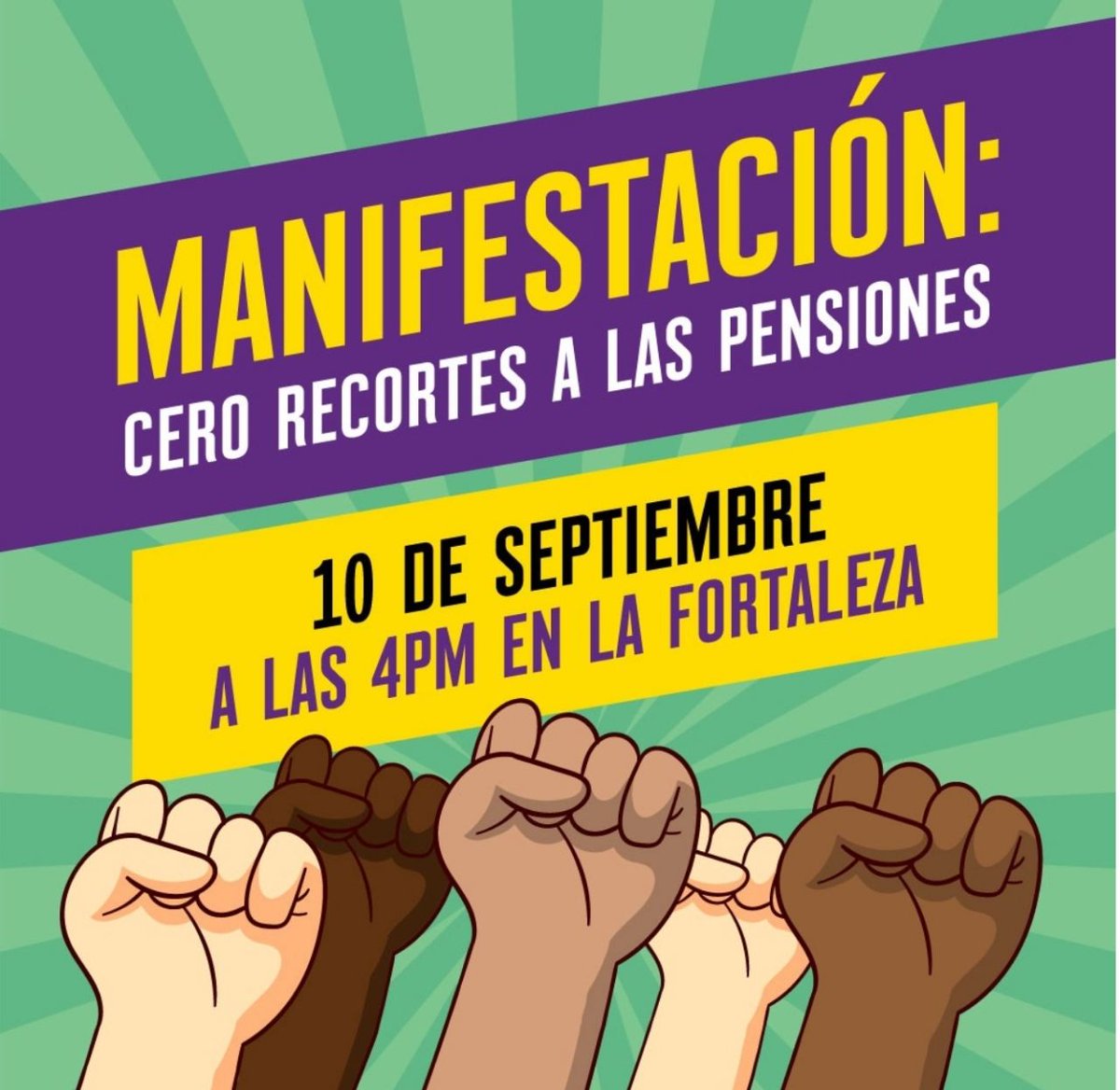 FMPRLucha's tweet photo. La Federación de Maestros de Puerto Rico (FMPR) invita a la manifestación CERO RECORTE A LAS PENSIONES que auspician distintas organizaciones de jubilados este MARTES 10 DE SEPTIEMBRE a partir de las 4:00PM frente a LA FORTALEZA. https://t.co/PinyKLAGPX