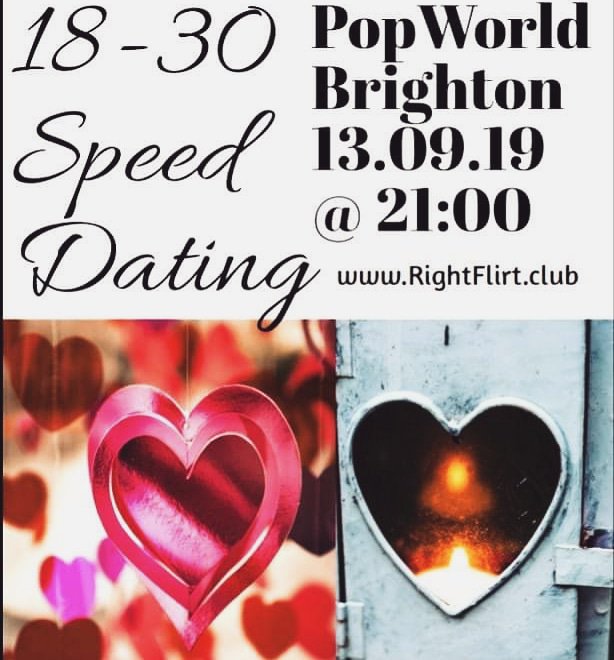#Sussex #Singles can expect some #fun in their quest to find #romance at #PopWorld #Brighton for Friday's 18-30 Speed #Dating event (9pm, 13 September).
£15 #tickets, which include a drink, via RightFlirt.club