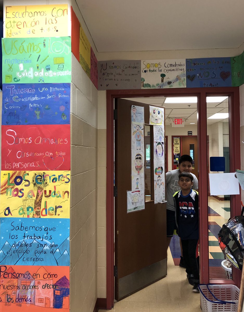 PatriLCastro's tweet photo. Ss wrote out our class norms; we posted these around doorway. Former students pointed out to me the symbolism of the placement: all who enter, these are the shared values you shall see manifested here, when we leave, these are the values we carry forward. #SomosOT #112leads https://t.co/rMDeFIaA2f