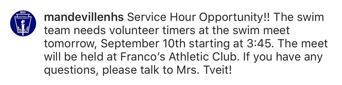 MandevilleNHS's tweet photo. Service Hour Opportunity!!! https://t.co/KVcKJ3rAmx