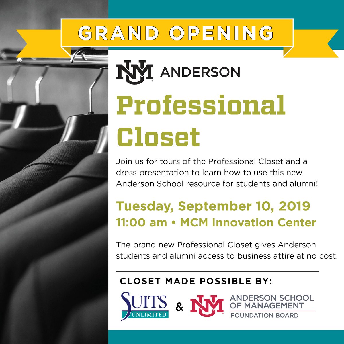 UNMEllis's tweet photo. Today is the day! Join us at 11 am for the GRAND OPENING of our new Professional Closet! #MakeHistoryASM https://t.co/qJgDDp79HX