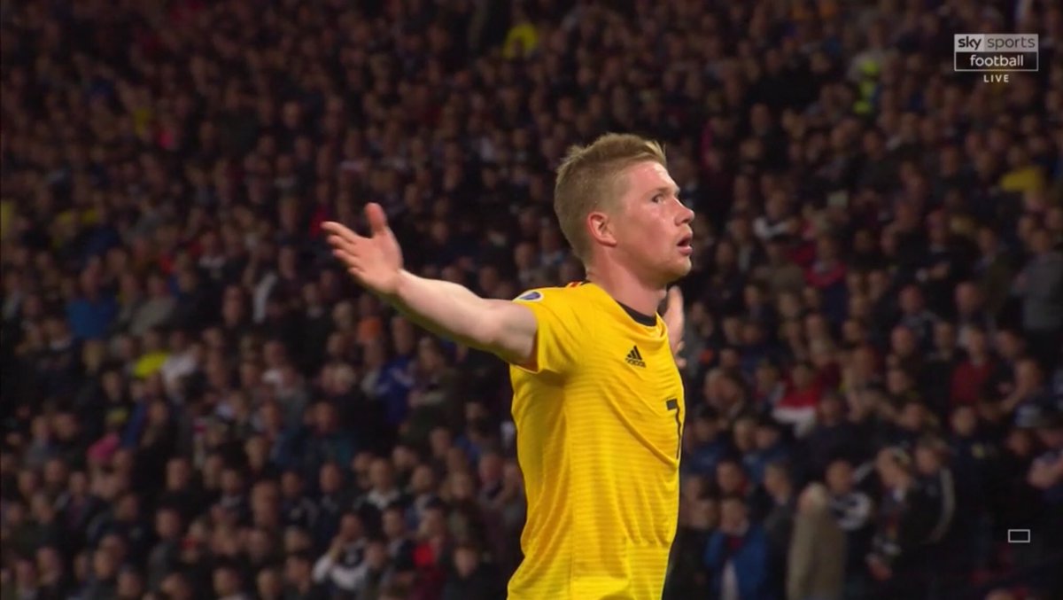 SkySportsStatto's tweet image. ⭐️ Kevin De Bruyne’s contribution for @BelRedDevils against Scotland tonight
70 touches
Completed 42/52 passes
7 chances created
Assists for first 3 goals
4 shots, scoring the 4th goal