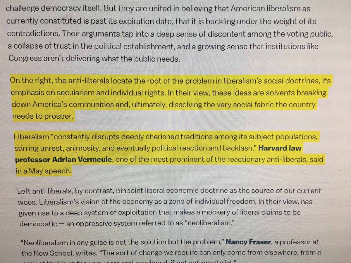 I find a tension in the conservative critique laid out here. Isn’t it the case that the “solvents breaking down Americas communities,” arose in large measure as a result of the weakening of postwar liberalism? /2