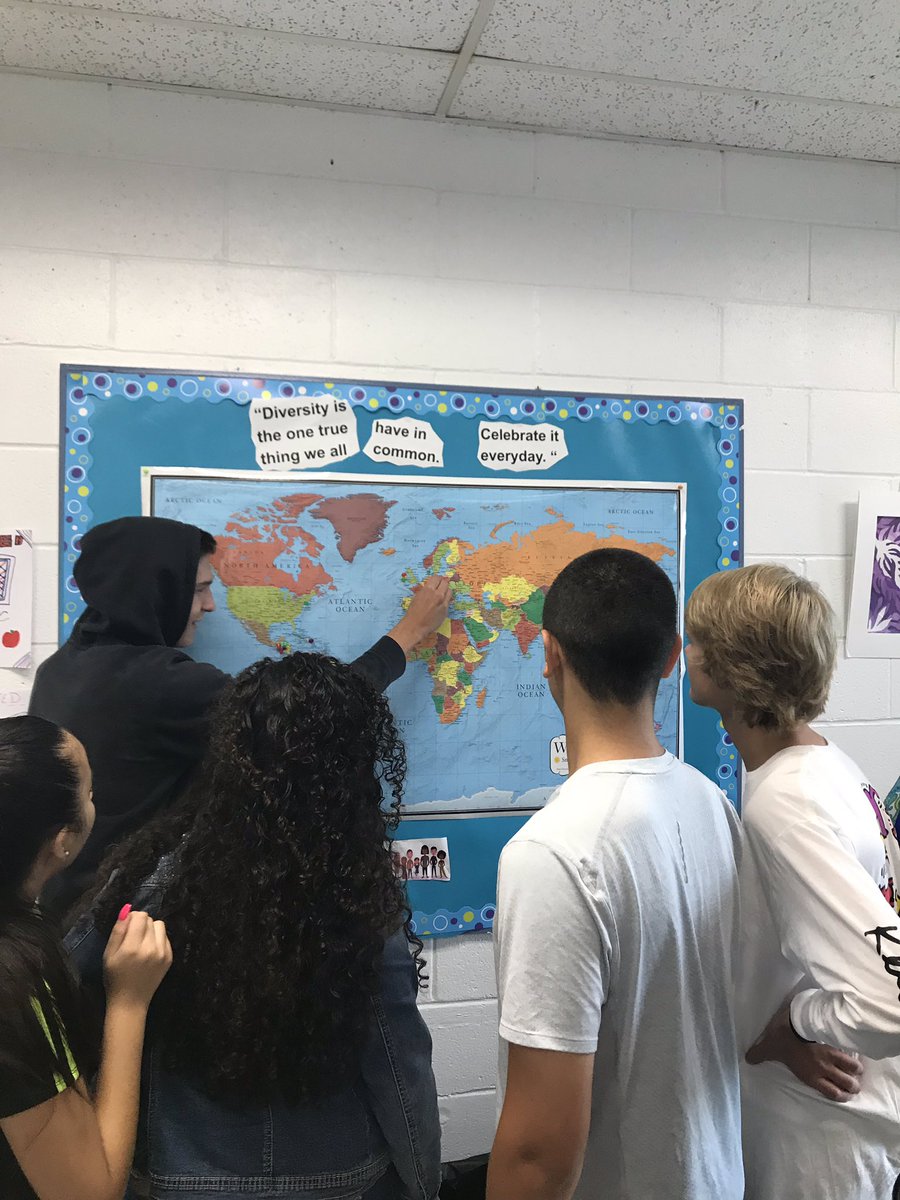 Creating an inclusive and multicultural classroom in Eng 10! Students discussed the importance of diversity and included their ancestral roots via push pin on our diversity board ! #ELL #coteaching