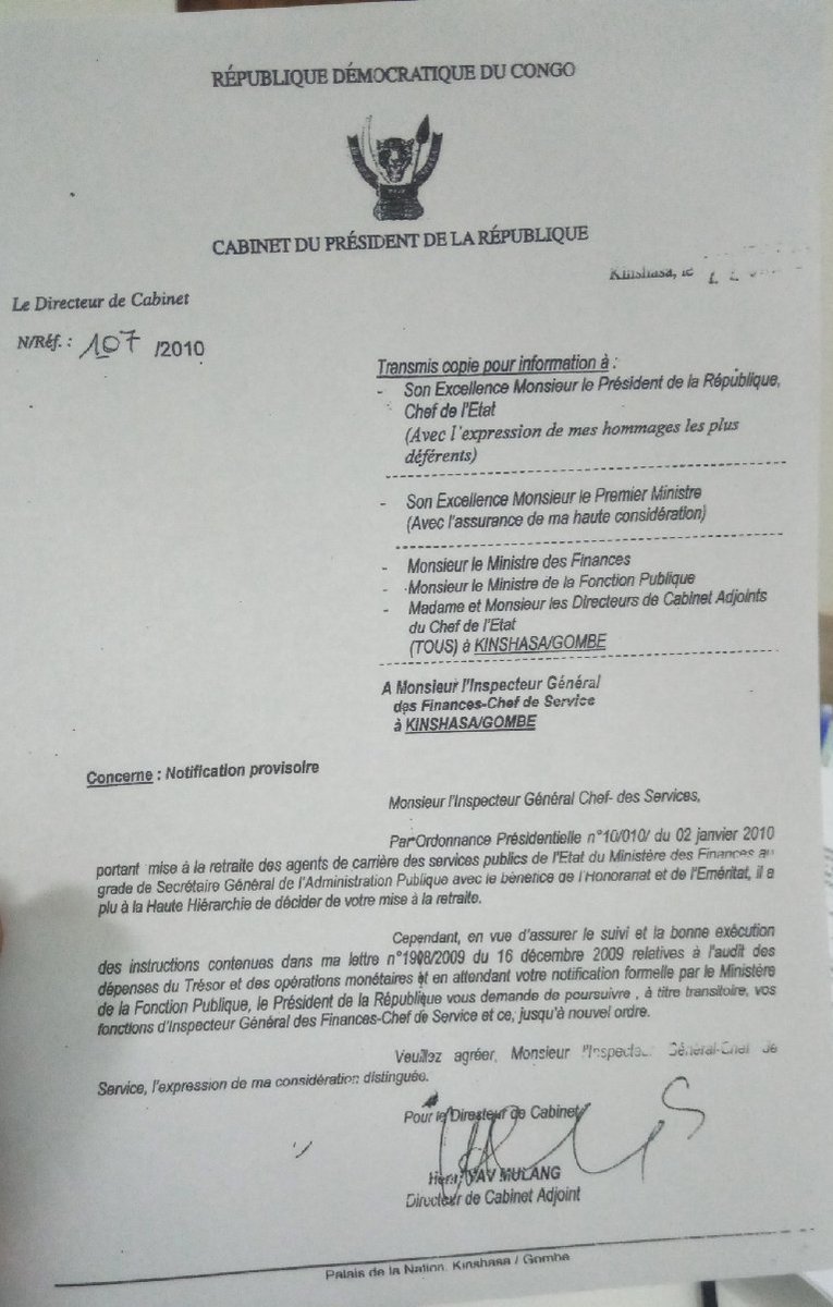 Bernard_bahati's tweet photo. Savez-vous que l'inspecteur Général des finances chef de service Mr BATUBENGE MBAYI matricule 289610A a été retraité depuis 2010 et c'est illégalement il est à l'IGF ? https://t.co/HRxShZZibB