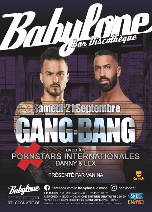 Discothèque Babylone 
?( Le Mans ) Francia ?? 
Samedi 21 Septembre 
? ? 
? @DannyBossXXX & @xxx_anders