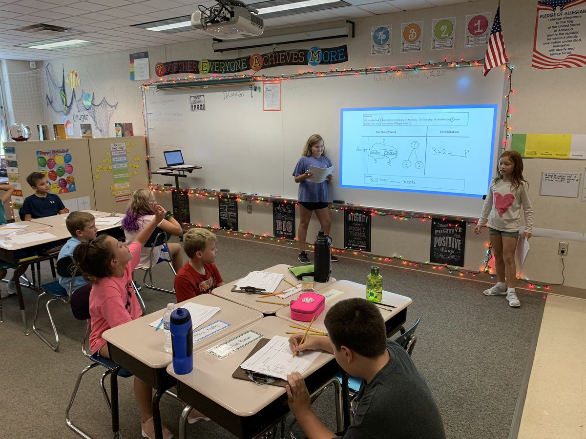 Starting early! Addison and Evelyn helped teach us bar modeling today. It’s a brand new concept for them and they rocked it!!! Thanks for your help today! #futureteachers #cbsd