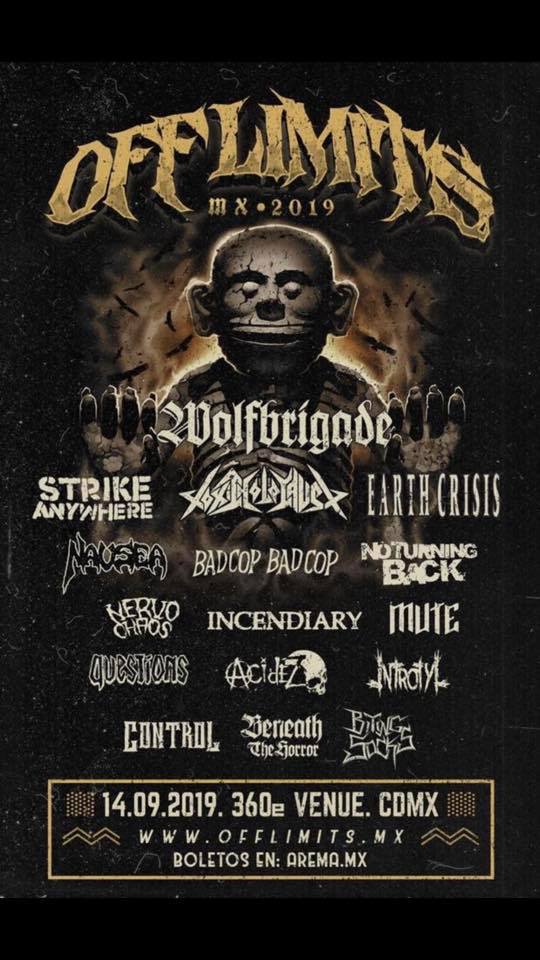 LlamadoBestia's tweet photo. 14 de septiembre en el @360eVenue se hara el @OfflimitsMx con #WOLFBRIGADE #StrikeAnywhere @ToxicHolocaust @earthcrisis @badcoppdx @noturningbackhc @IncendiaryHC #MUTE #Questions @controlhardcore #NervoChaos @Acidezpunx @Introtylmx #BitingSocks y #BeneathTheHorror. https://t.co/jHTQK5gofx