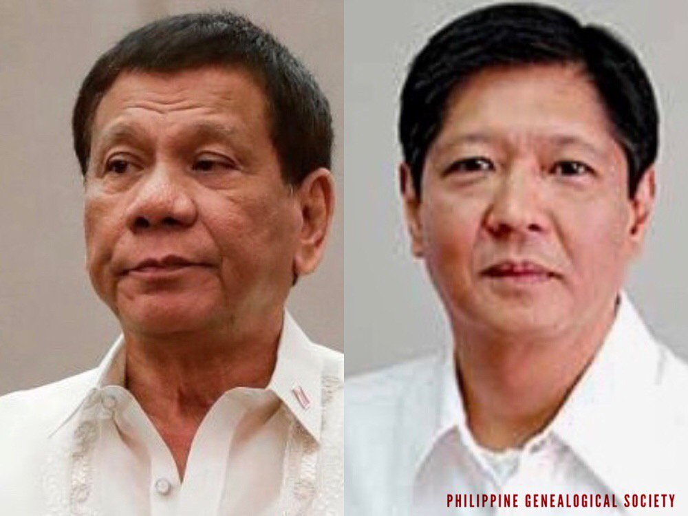 angkangpilipino's tweet image. Philippine President Rodrigo Duterte is related to Vice-Presidential aspirant Ferdinand Marcos Jr. by 5 marriages. bit.ly/300HzOC #kamaganak #kasaysayan #geni