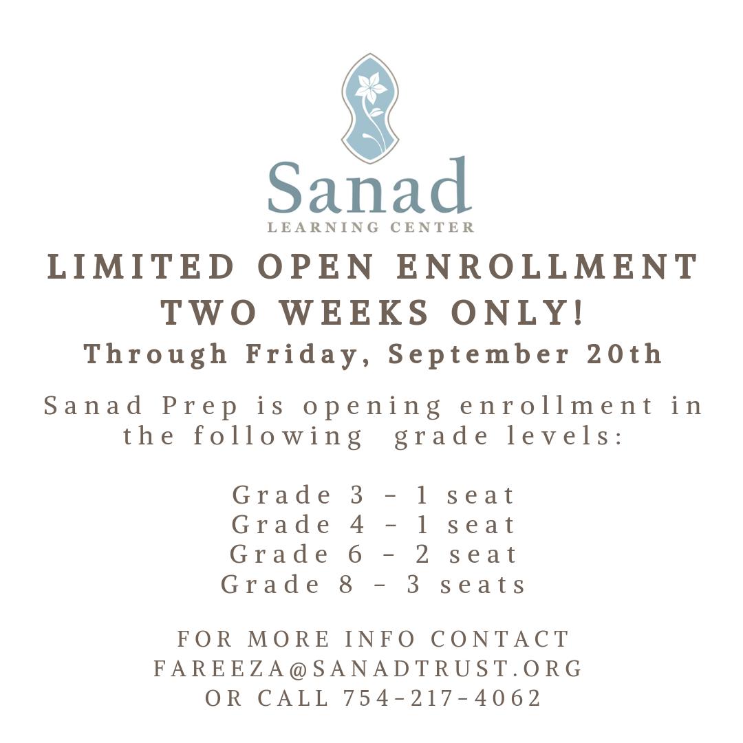 sanadtrust's tweet image. Don't miss out...Sanad Prep is opening enrollment for a limited time!