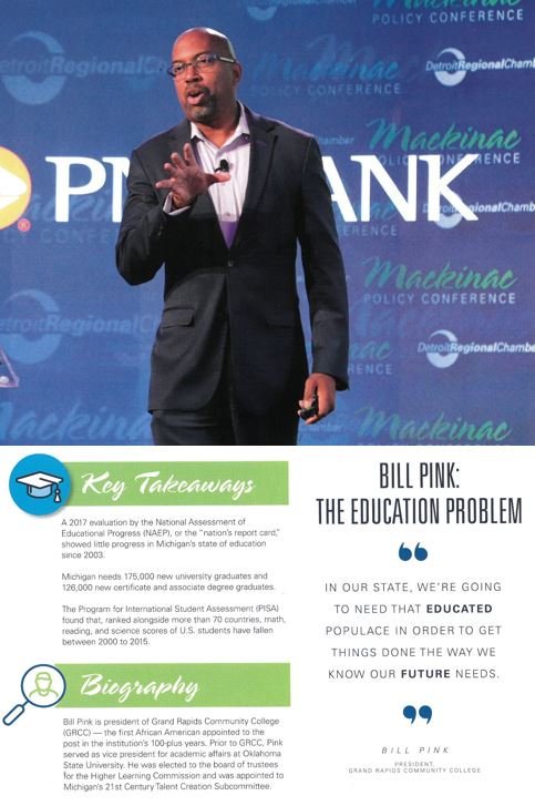 Michigandmurray's tweet photo. .@grcc President Bill Pink is featured in the @DetroitChamber's executive summary of #MPC19. Click the photo to read the highlights and the link for details about his call to confront problems, collaborate to solve them: https://t.co/TYR9pWgzTt https://t.co/AE0YaOKVUE