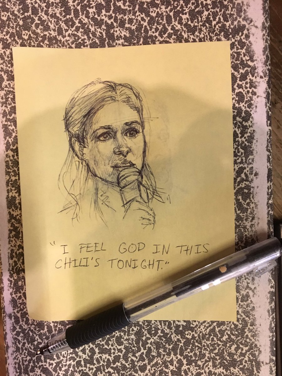 munk_collette's tweet photo. Another doodle from yesterday. Work doodles. #sketch #penandink #doodle #TheOffice #pambeesley #drunkpam #chilis https://t.co/JUgMuxTfsL