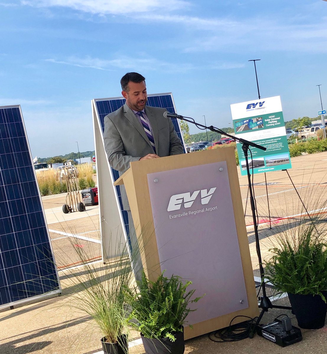 Shoulders4VCC's tweet photo. EVV hosts event to mark the start of new solar covered airport parking installation. Thanks to all who attended this AM and helped make this wonderful project possible!!
#FLYEVV https://t.co/5T4hIuVTA3