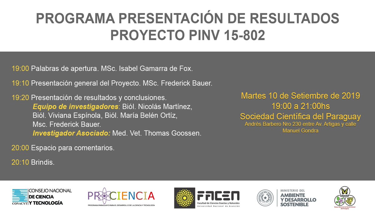 ATranschaco's tweet photo. Les esperamos en la Presentación de resultados del Proyecto. #faunaatropellada #investigación https://t.co/aozhYJZ48h