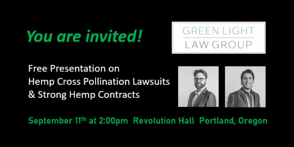 Please join us at Revolution Hall on Wednesday, September 11th at 2:00pm for a free presentation on important issues facing the hemp community. More information and free registration at greenlightlawgroup.com/events