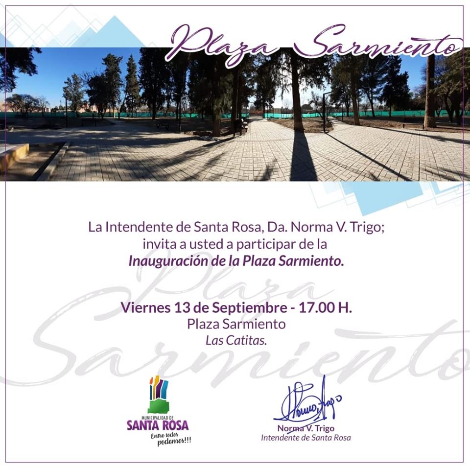 MunideSantaRosa's tweet photo. INAUGURACIÓN DE LA PLAZA SARMIENTO - LAS CATITAS
Un espacio totalmente renovado en el que las familias del distrito disfrutarán realizando actividades recreativas y de esparcimiento.
#PensandoEnVos 
@MunideSantaRosa @NormaVTrigo @BassinClaudia https://t.co/CaeZJAgDjG