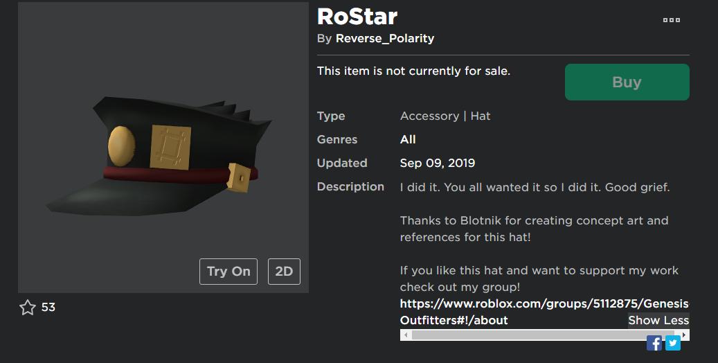 Rostar Hat Roblox Id