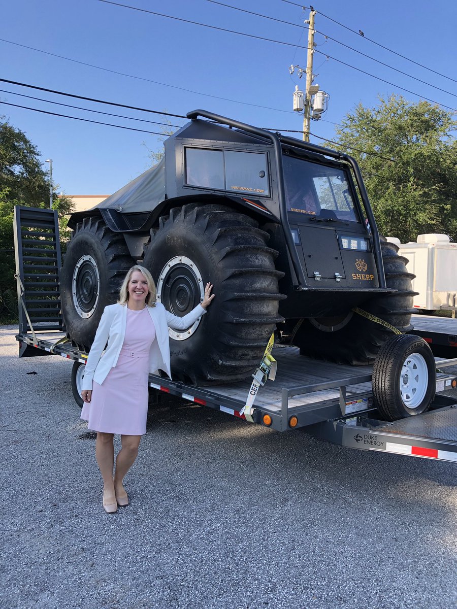 DukeEnergy_FL's tweet photo. Life size #Tonka truck? Nope. This is a Sherp from @CanadaSherp, an ATV that can swim. @DukeEnergy #transmission team uses it to access hard to reach lines and substations during a storm or flooding event. #canidrive #WeAreDE #Nomorewaitingonhowardfranklin https://t.co/N5N3D5pnZk