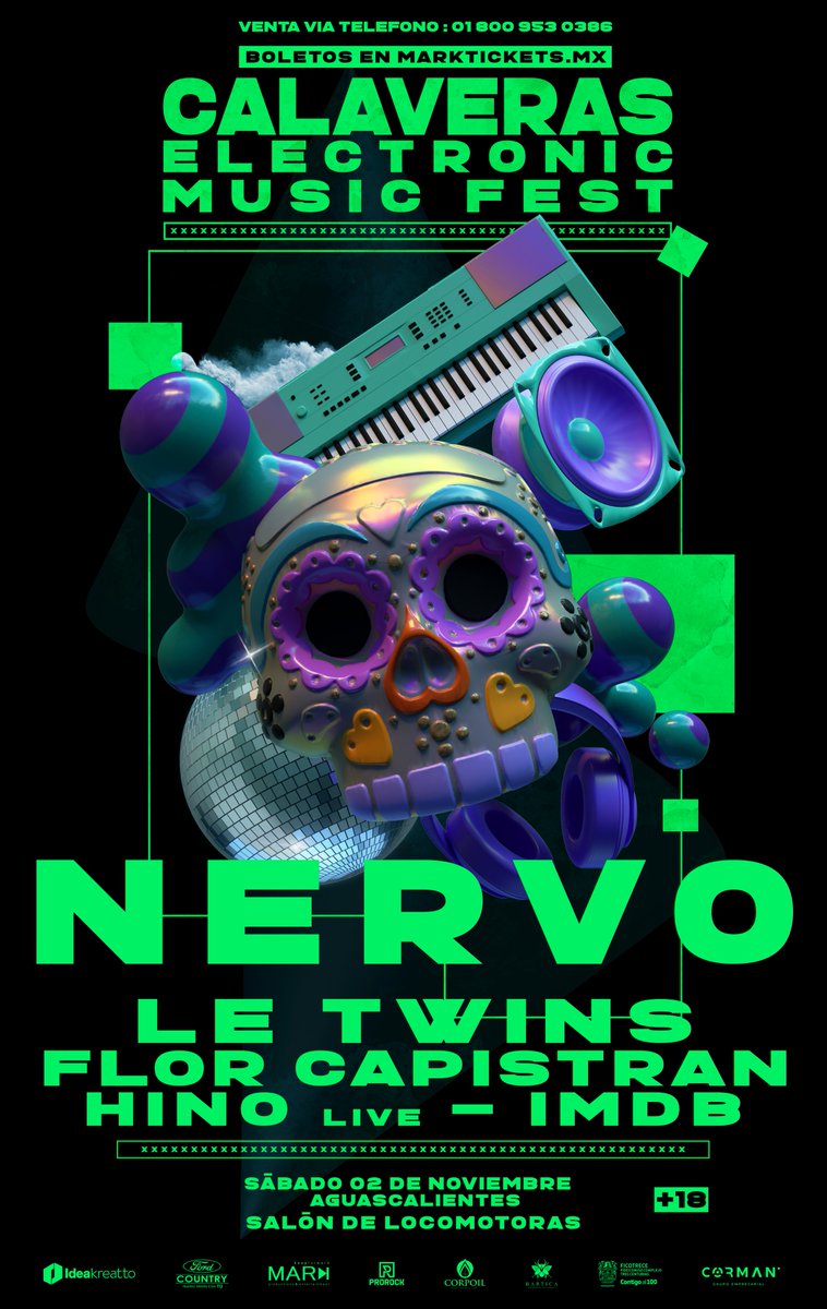 MarkTickets's tweet photo. 💀 Artistas Confrimados 💀
@nervomusic, @Letwinsofficial, @floricapistran, HINO - sldjs, IMDB
en @FestCalaveras 

Compra tus accesos ahora en https://t.co/qppFrl5T2i o al 01 800 953 0386

<< 🎫 https://t.co/n8cvBdhkbE

#CalaverasFest #Aguascalientes #MarkTickets #MarkProductions https://t.co/oLkpoCWAPo