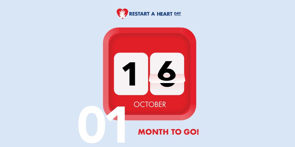 RestartHeartDay's tweet image. It's only four weeks until Restart A Heart Day on October 16. Look out for events planned for your area or host your own. Seconds count in a cardiac arrest - we should all know what to do to #restartaheart restartaheart.net