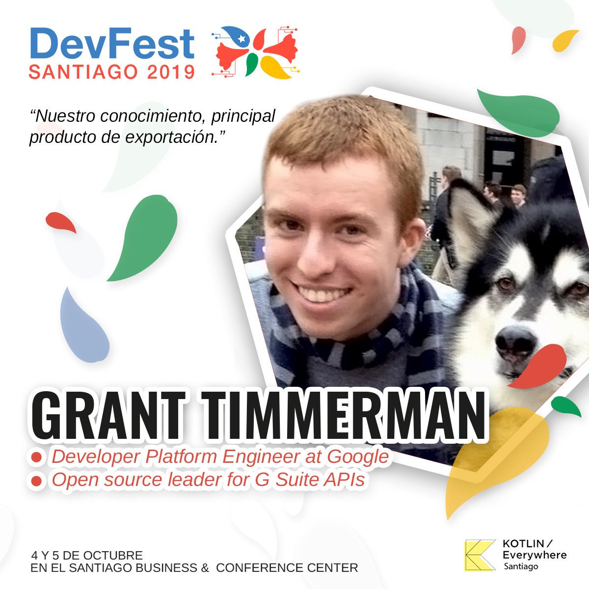 El genial <a href="/granttimmerman/">Grant Timmerman</a> será speaker en el DevFest Santiago 2019! Grant es Developer Platform Engineer y Open Source Leader de G Suite API's en <a href="/Google/">Google</a>. Excelentes noticias para este gran evento que se nos viene. devfest.cl
#gdg #devfest19 #devfestsantiago