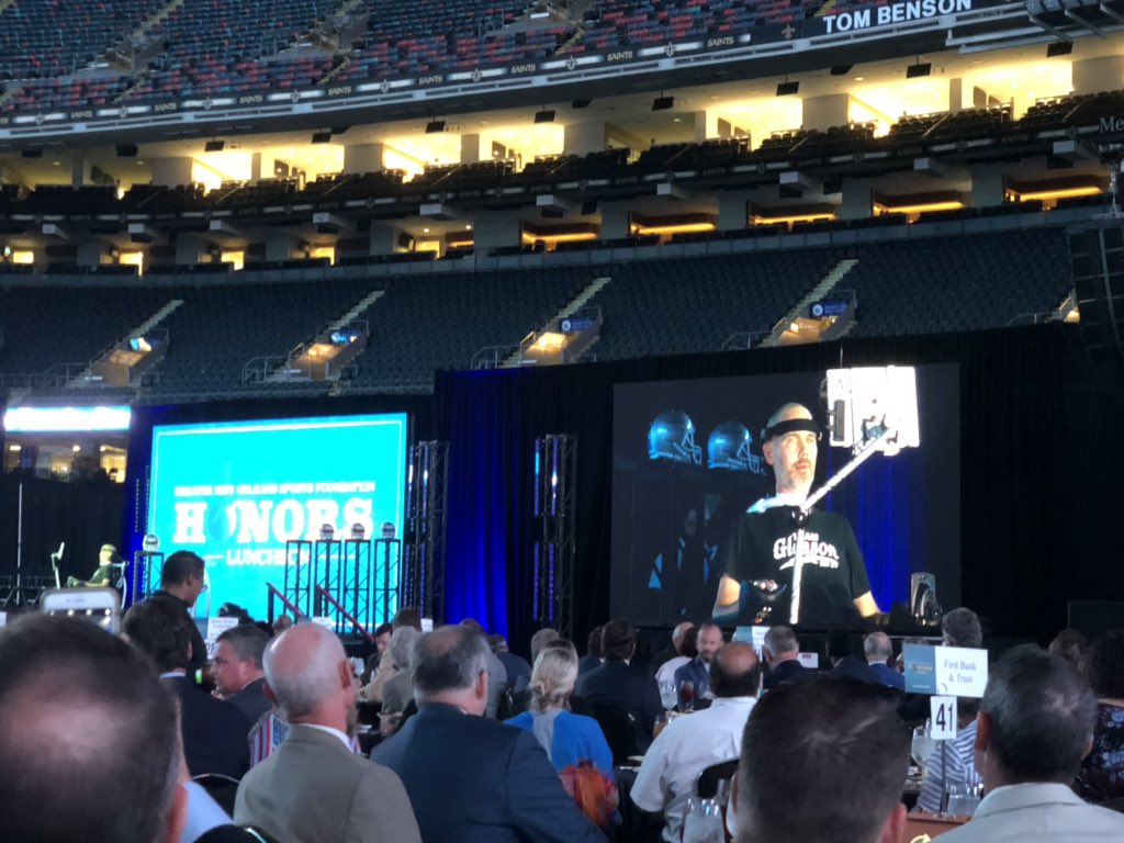 brennavial's tweet photo. Supporting @GNOsports on behalf of @Shell at the @MBSuperdome. Always delighted to be in the presence of @SteveGleason! #TeamGleason https://t.co/FbA4TGQcqE