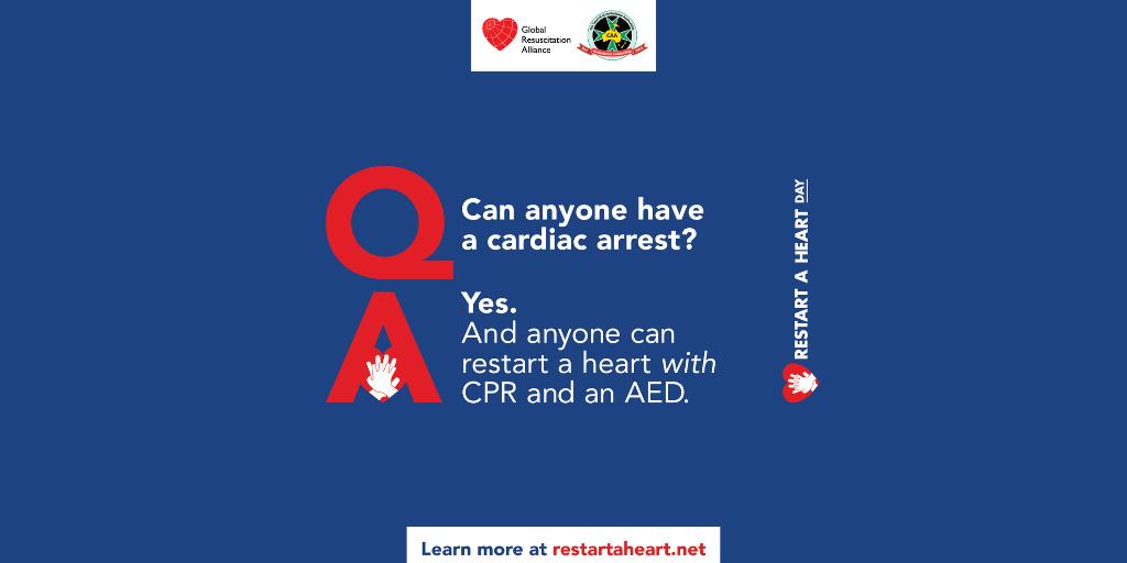 RestartHeartDay's tweet image. Cardiac arrest can strike anyone at anytime. Most cardiac arrests happen at home. Know what to do &amp;amp; learn how #CPR &amp;amp; #AEDs can #restartaheart restartaheart.net