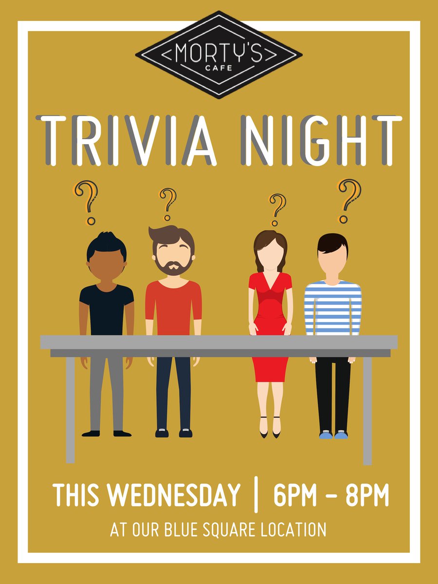 Join us for Trivia Night is THIS WEDNESDAY at 6 p.m. located at Morty's Cafe Blue Square (1111 N 800 E).

Enjoy a fun-filled night of #TrickyTrivia questions with our head chef, Robert! Form teams and compete for the winning prize. 

See you all there!
#WinnerWinnerBurgerDinner