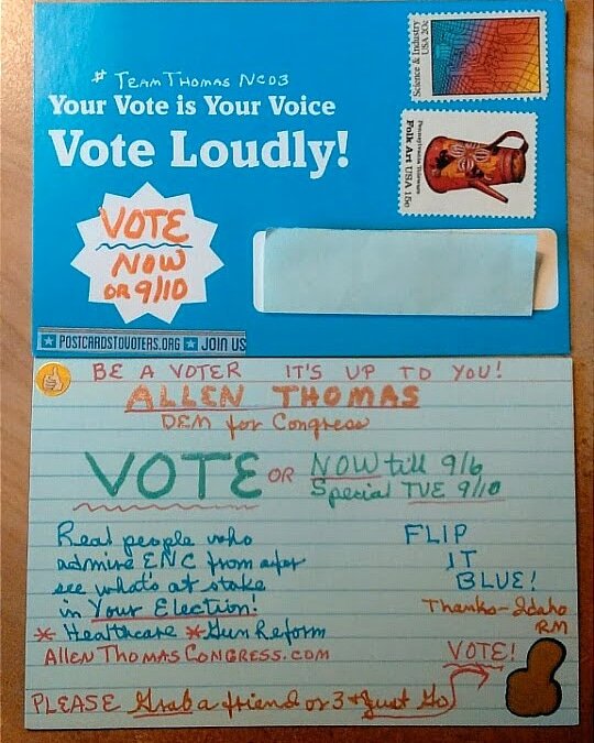 miracleguppy's tweet photo. 💥NORTH CAROLINA DIST 3 PEEPS PLAN TO VOTE TUE💥
✔🗳 Special Election TUE 9/10 6:30 am - 7:30 pm🗳✔
🌟 ALLEN THOMAS 🌟
#AllenThomas #TeamThomasNC03 @AllenThomas4ENC #PostcardsToVoters #allenthomas4enc https://t.co/utC7szfle6