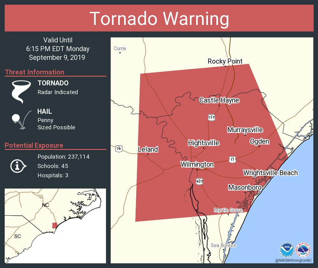 NWS Wilmington NC on Twitter "Tornado Warning including Wilmington NC