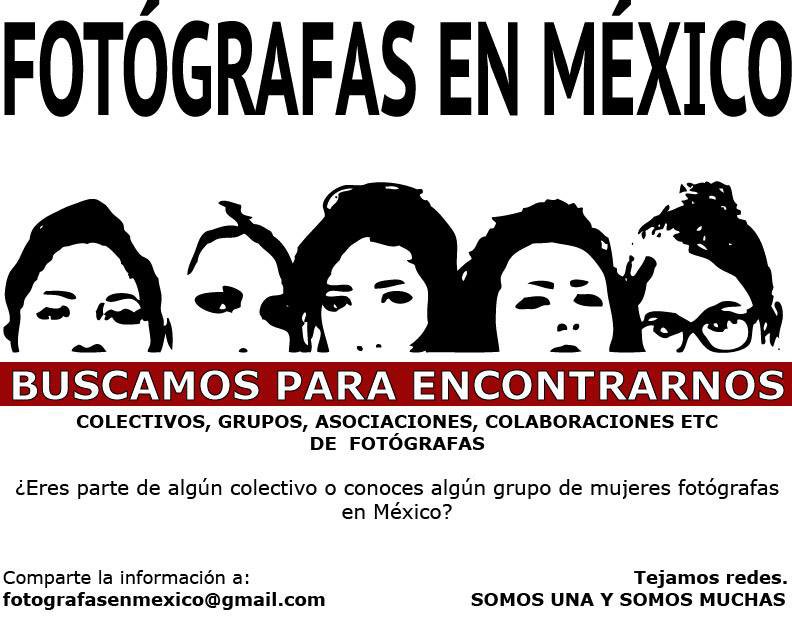 BUSCAMOS PARA ENCONTRARNOS:
Colectivos, grupos, asociaciones, colaboraciones, etc. de fotógrafas

¿Eres parte de algún colectivo o conoces algún grupo de mujeres fotógrafas en México?

Comparte la información en fotografasenmexico@gmail.com

#FotógrafasEnMéxico