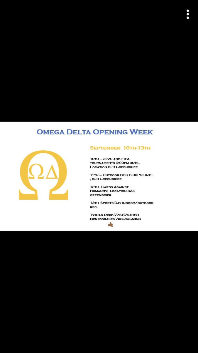 OmegaDeltaNIU's tweet photo. Let the fall recruitment begin! Come check us this week as we will be hosting activities all week! #RushOD https://t.co/SDOWS5EA41