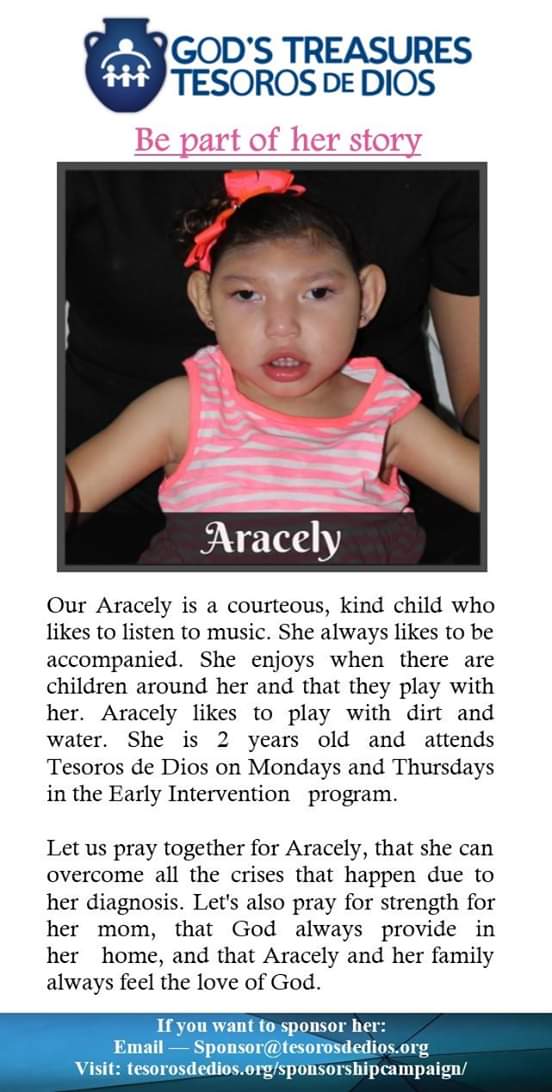 Sweet Aracely needs a sponsor. Be part of her Story! Click here for more information! tesorosdedios.org/sponsorshipcam…

#SponsorshipCampaign
#BepartofourStory
#TesorosdeDios