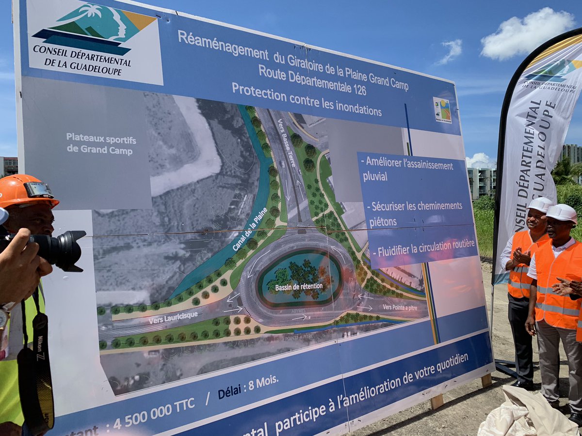 JBorelLincertin's tweet photo. Lancement des travaux de réaménagement du carrefour de la plaine Grand Camp entre Les Abymes et Pointe-à-Pitre. Cette opération permettra de canaliser les eaux pluviales et d’embellir ces deux entrées de ville. Investissement pour le @Departement_971 : 4,5 millions d’euros. https://t.co/RV8A61GoPS